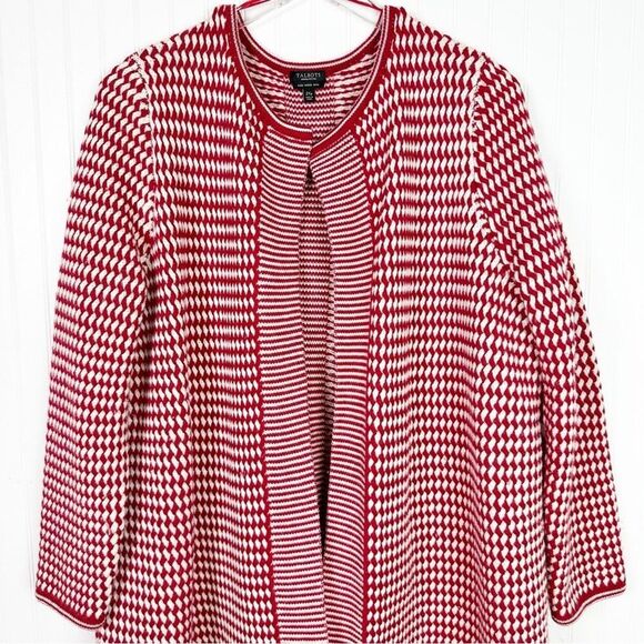 2XP TALBOTS‎ MERINO WOOL BASKETWEAVE DUSTER LONG CARDIGAN RED WHITE - Picture 5 of 11